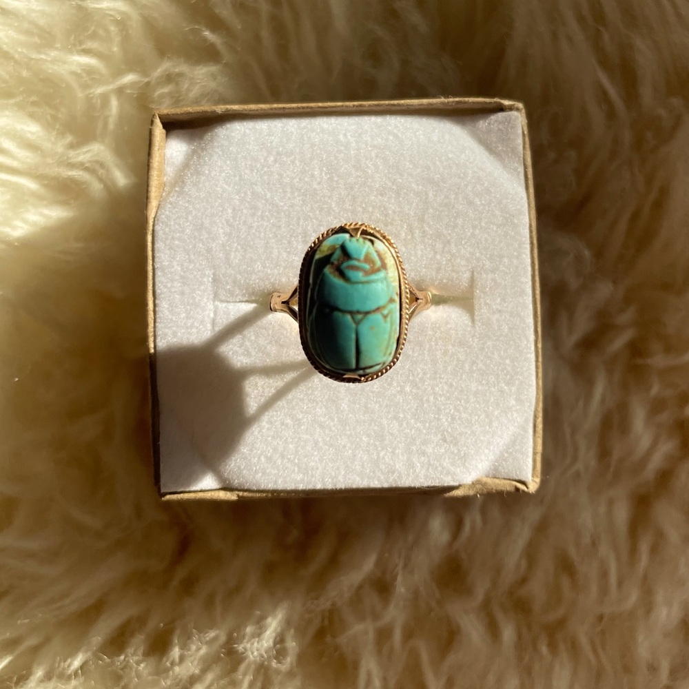 14k Gold and Turquoise Egyptian Scarab Ring